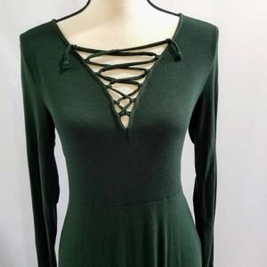 Xhilaration Lace Up Vneck Emerald Grn Dress - Med